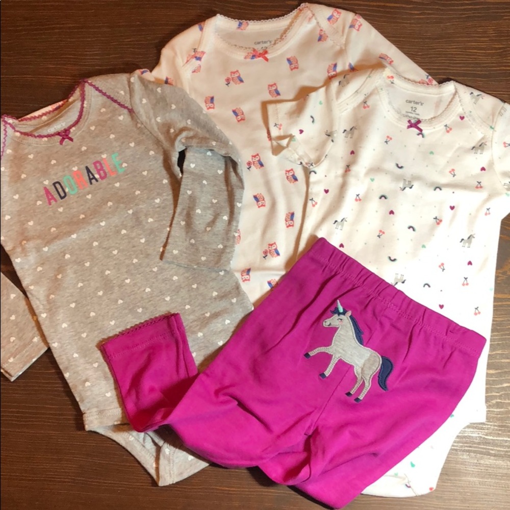 Carters unicorn owl hearts adorable set